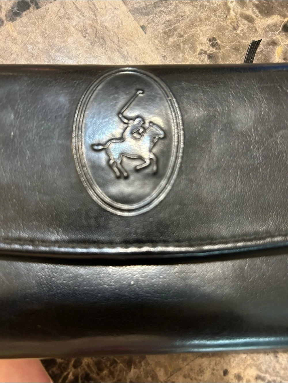 Vintage Black Leather Beverly Hills Polo Club  Polo Player Emblem
